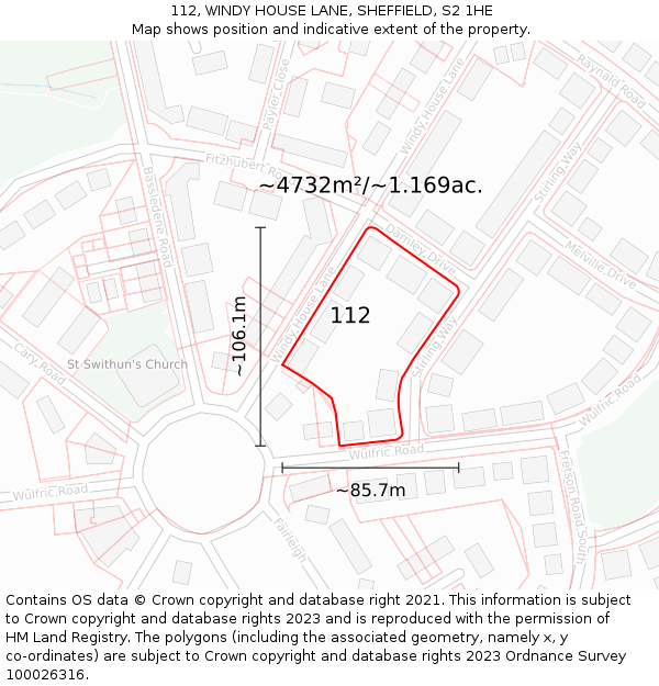 112, WINDY HOUSE LANE, SHEFFIELD, S2 1HE: Plot and title map