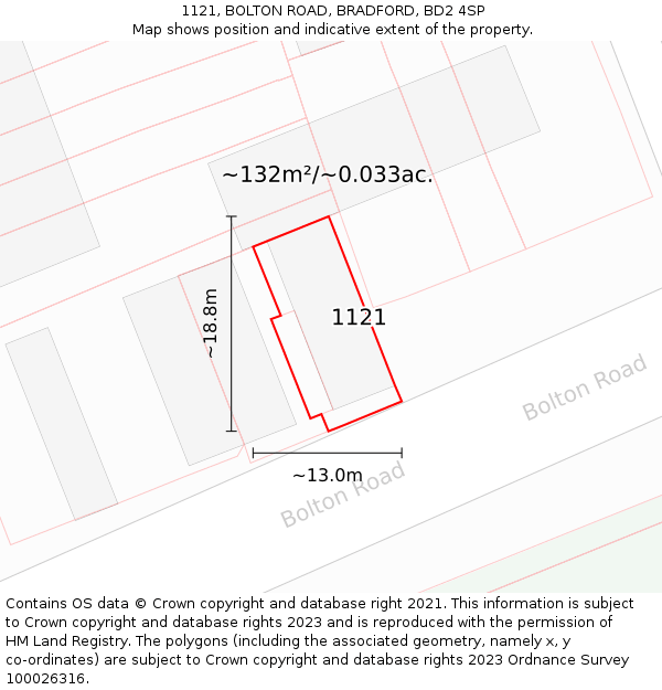 1121, BOLTON ROAD, BRADFORD, BD2 4SP: Plot and title map