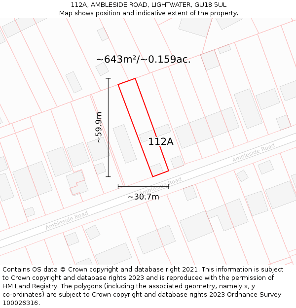 112A, AMBLESIDE ROAD, LIGHTWATER, GU18 5UL: Plot and title map