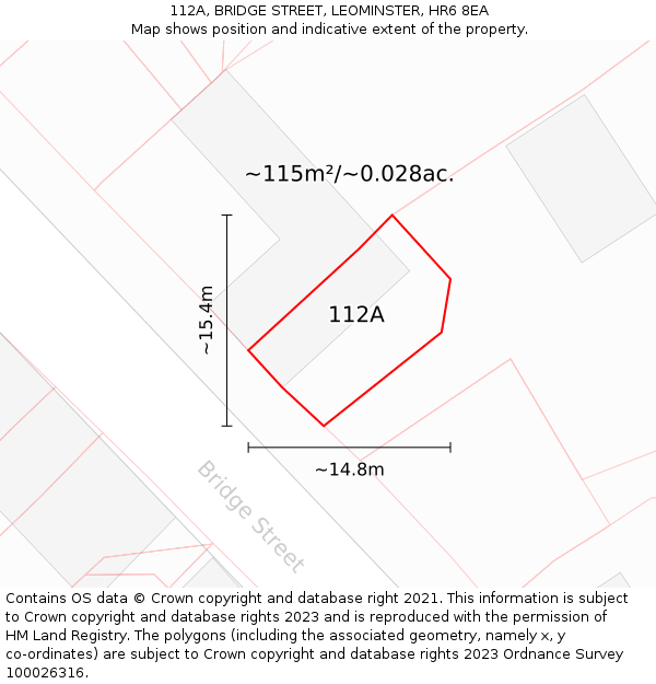 112A, BRIDGE STREET, LEOMINSTER, HR6 8EA: Plot and title map