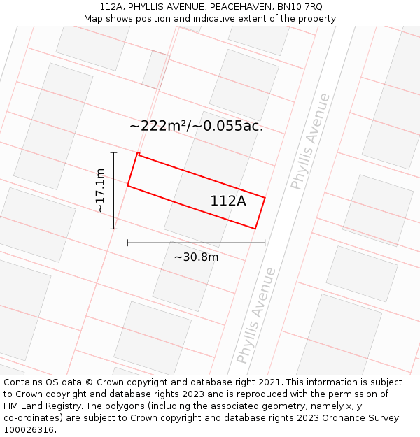 112A, PHYLLIS AVENUE, PEACEHAVEN, BN10 7RQ: Plot and title map