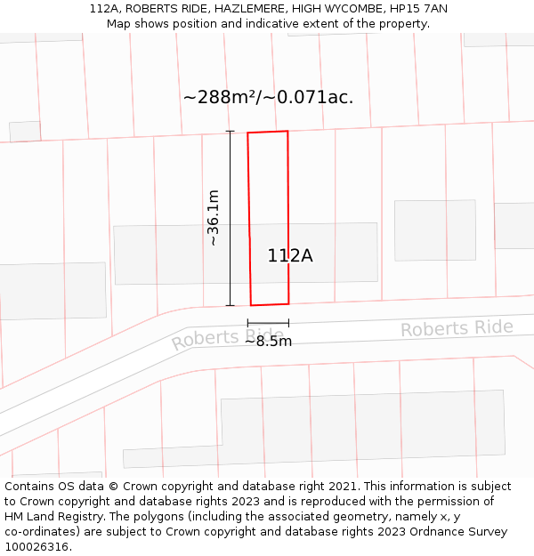 112A, ROBERTS RIDE, HAZLEMERE, HIGH WYCOMBE, HP15 7AN: Plot and title map