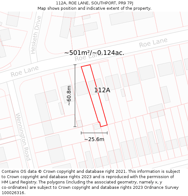 112A, ROE LANE, SOUTHPORT, PR9 7PJ: Plot and title map