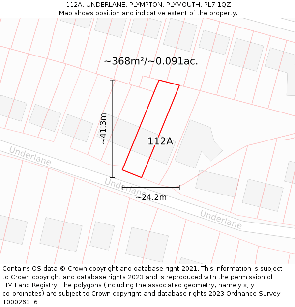 112A, UNDERLANE, PLYMPTON, PLYMOUTH, PL7 1QZ: Plot and title map