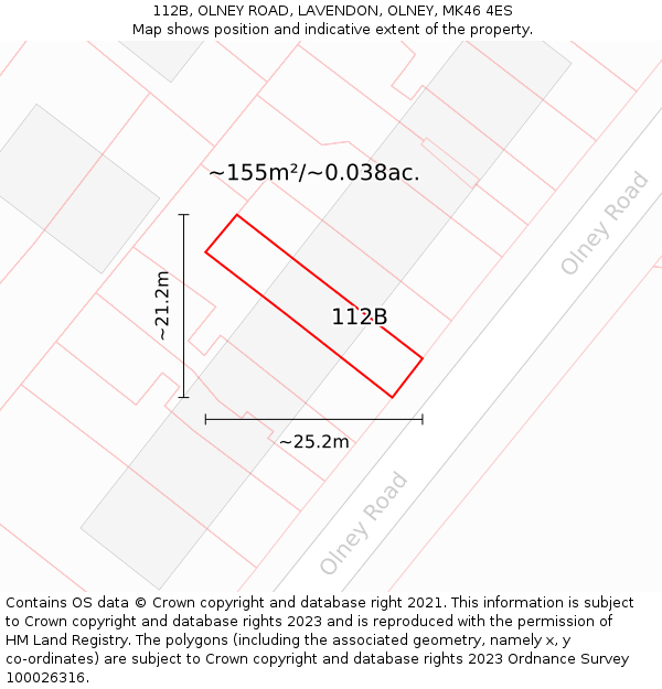 112B, OLNEY ROAD, LAVENDON, OLNEY, MK46 4ES: Plot and title map