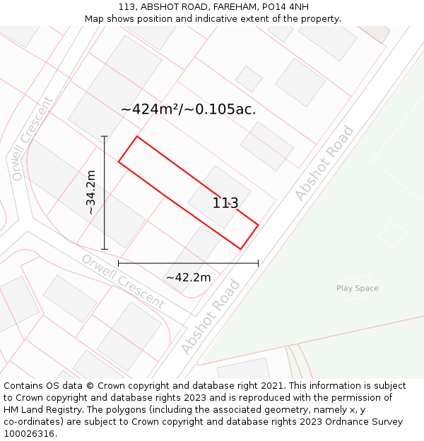 113, ABSHOT ROAD, FAREHAM, PO14 4NH: Plot and title map