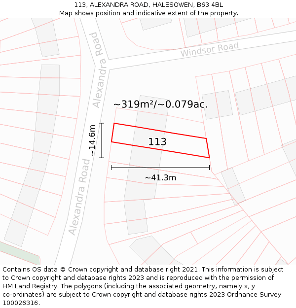 113, ALEXANDRA ROAD, HALESOWEN, B63 4BL: Plot and title map