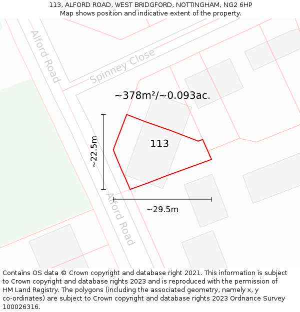 113, ALFORD ROAD, WEST BRIDGFORD, NOTTINGHAM, NG2 6HP: Plot and title map