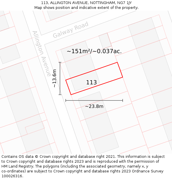 113, ALLINGTON AVENUE, NOTTINGHAM, NG7 1JY: Plot and title map