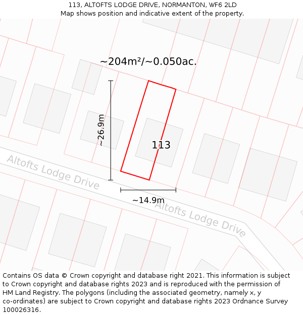 113, ALTOFTS LODGE DRIVE, NORMANTON, WF6 2LD: Plot and title map