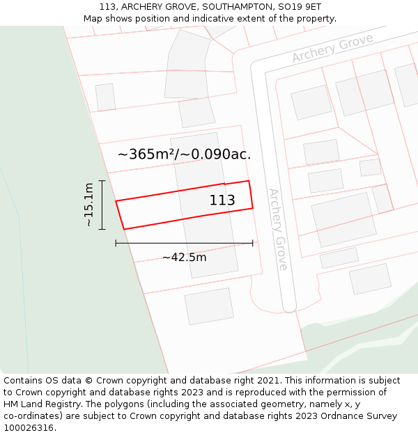 113, ARCHERY GROVE, SOUTHAMPTON, SO19 9ET: Plot and title map