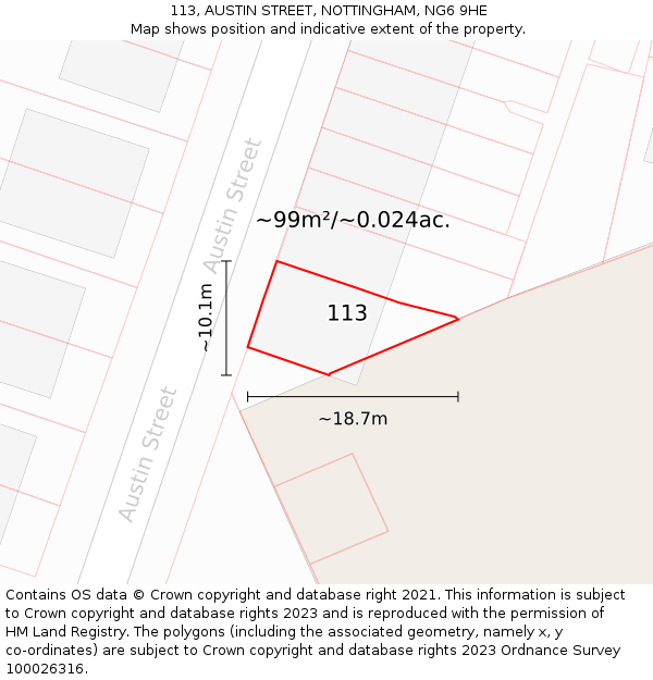 113, AUSTIN STREET, NOTTINGHAM, NG6 9HE: Plot and title map