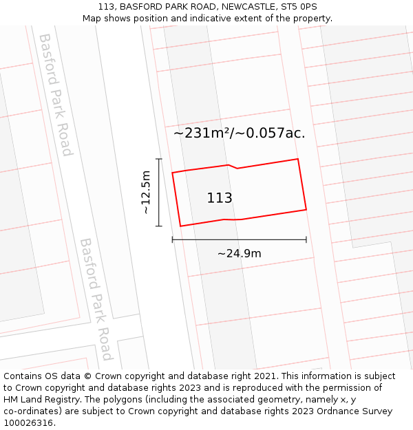 113, BASFORD PARK ROAD, NEWCASTLE, ST5 0PS: Plot and title map