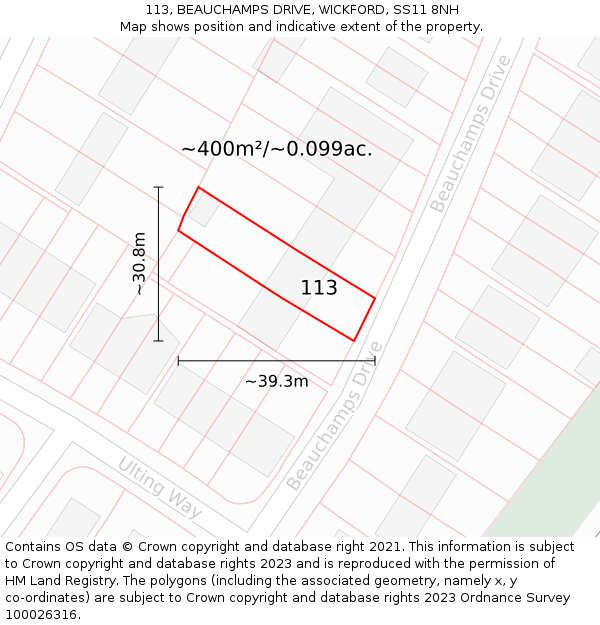 113, BEAUCHAMPS DRIVE, WICKFORD, SS11 8NH: Plot and title map