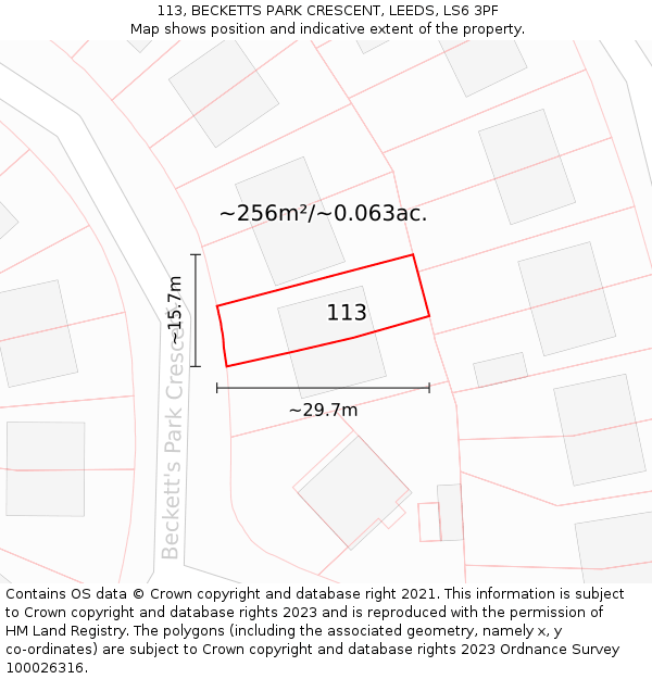 113, BECKETTS PARK CRESCENT, LEEDS, LS6 3PF: Plot and title map