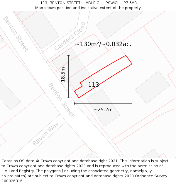 113, BENTON STREET, HADLEIGH, IPSWICH, IP7 5AR: Plot and title map