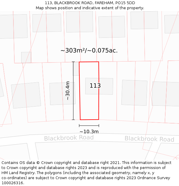 113, BLACKBROOK ROAD, FAREHAM, PO15 5DD: Plot and title map