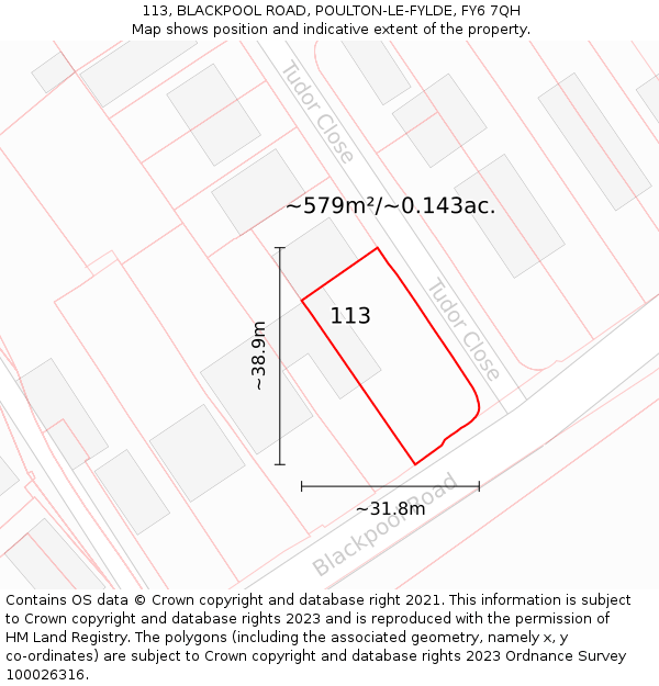 113, BLACKPOOL ROAD, POULTON-LE-FYLDE, FY6 7QH: Plot and title map