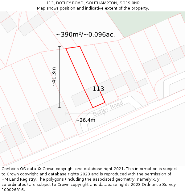 113, BOTLEY ROAD, SOUTHAMPTON, SO19 0NP: Plot and title map