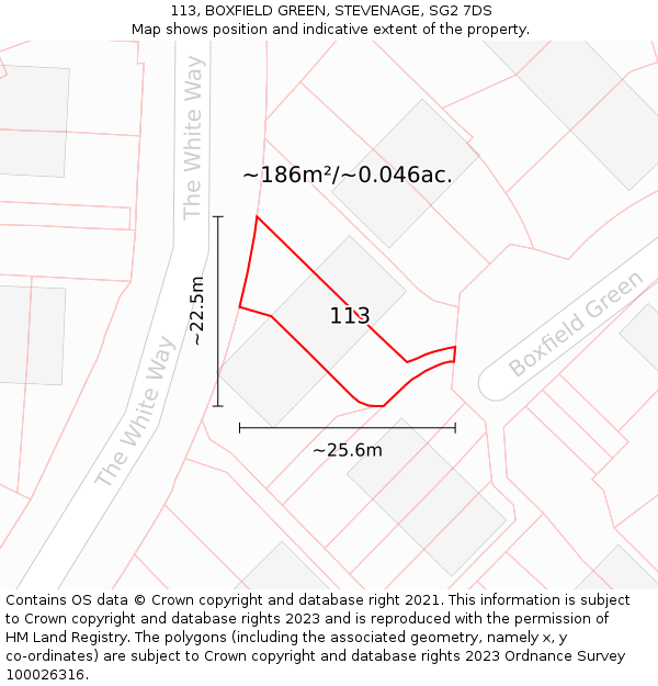 113, BOXFIELD GREEN, STEVENAGE, SG2 7DS: Plot and title map