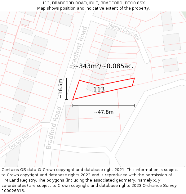 113, BRADFORD ROAD, IDLE, BRADFORD, BD10 8SX: Plot and title map