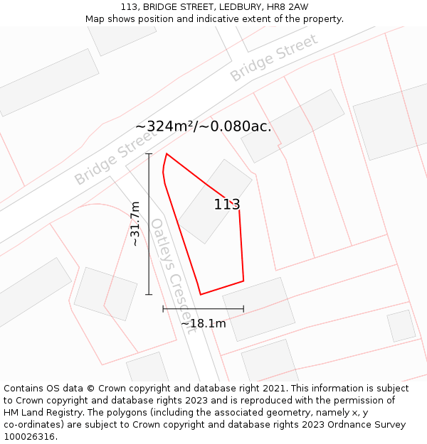 113, BRIDGE STREET, LEDBURY, HR8 2AW: Plot and title map