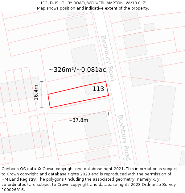 113, BUSHBURY ROAD, WOLVERHAMPTON, WV10 0LZ: Plot and title map