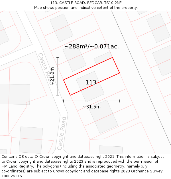 113, CASTLE ROAD, REDCAR, TS10 2NF: Plot and title map