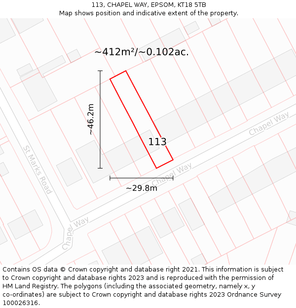 113, CHAPEL WAY, EPSOM, KT18 5TB: Plot and title map