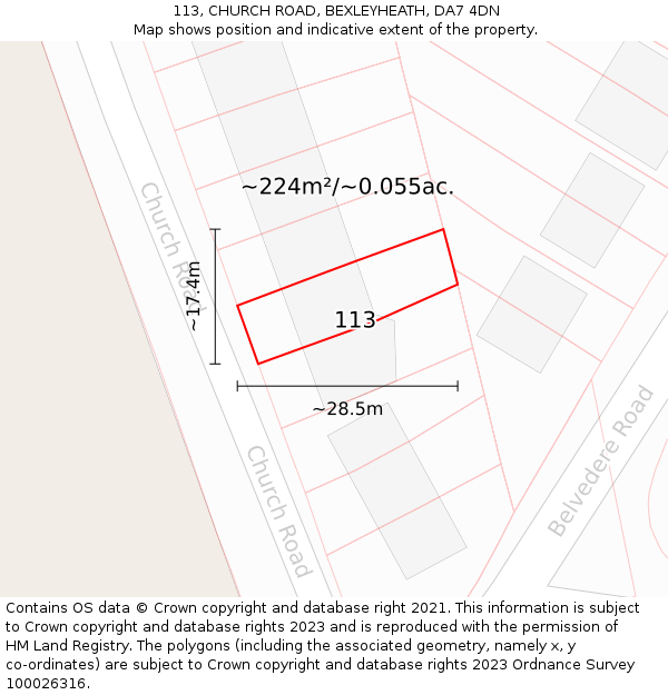 113, CHURCH ROAD, BEXLEYHEATH, DA7 4DN: Plot and title map