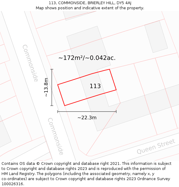 113, COMMONSIDE, BRIERLEY HILL, DY5 4AJ: Plot and title map