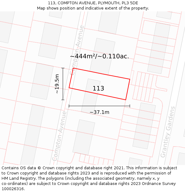 113, COMPTON AVENUE, PLYMOUTH, PL3 5DE: Plot and title map