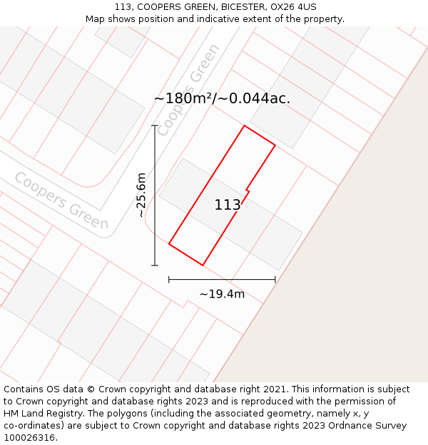 113, COOPERS GREEN, BICESTER, OX26 4US: Plot and title map