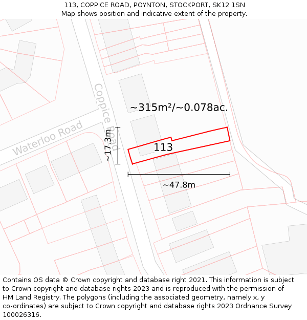 113, COPPICE ROAD, POYNTON, STOCKPORT, SK12 1SN: Plot and title map