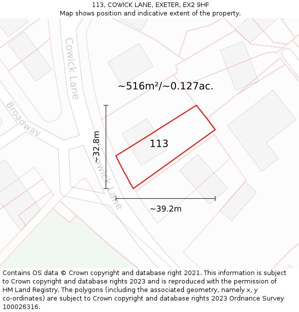 113, COWICK LANE, EXETER, EX2 9HF: Plot and title map