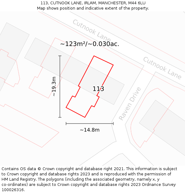 113, CUTNOOK LANE, IRLAM, MANCHESTER, M44 6LU: Plot and title map