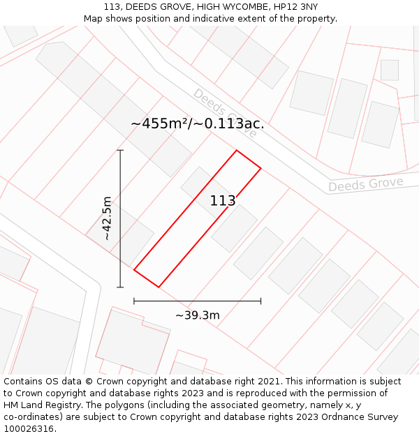 113, DEEDS GROVE, HIGH WYCOMBE, HP12 3NY: Plot and title map