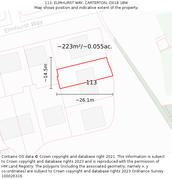 113, ELMHURST WAY, CARTERTON, OX18 1BW: Plot and title map