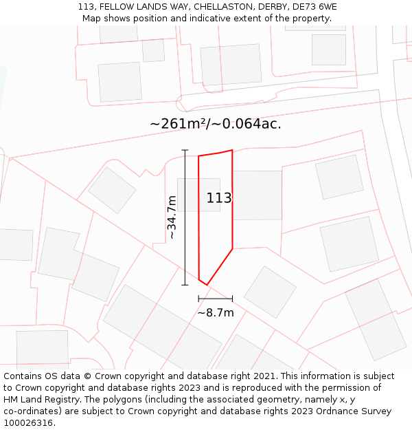 113, FELLOW LANDS WAY, CHELLASTON, DERBY, DE73 6WE: Plot and title map