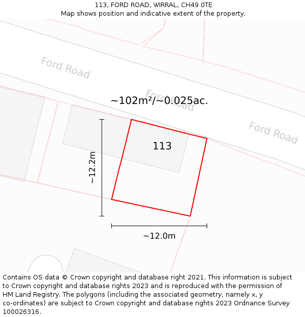 113, FORD ROAD, WIRRAL, CH49 0TE: Plot and title map