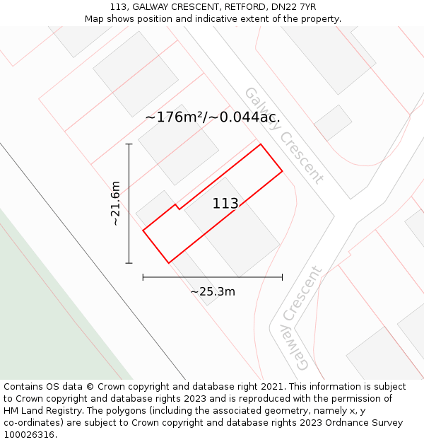 113, GALWAY CRESCENT, RETFORD, DN22 7YR: Plot and title map