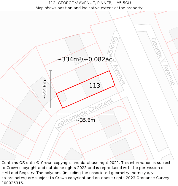 113, GEORGE V AVENUE, PINNER, HA5 5SU: Plot and title map