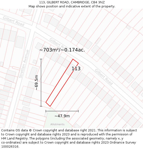 113, GILBERT ROAD, CAMBRIDGE, CB4 3NZ: Plot and title map