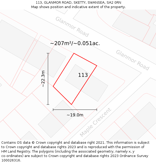 113, GLANMOR ROAD, SKETTY, SWANSEA, SA2 0RN: Plot and title map