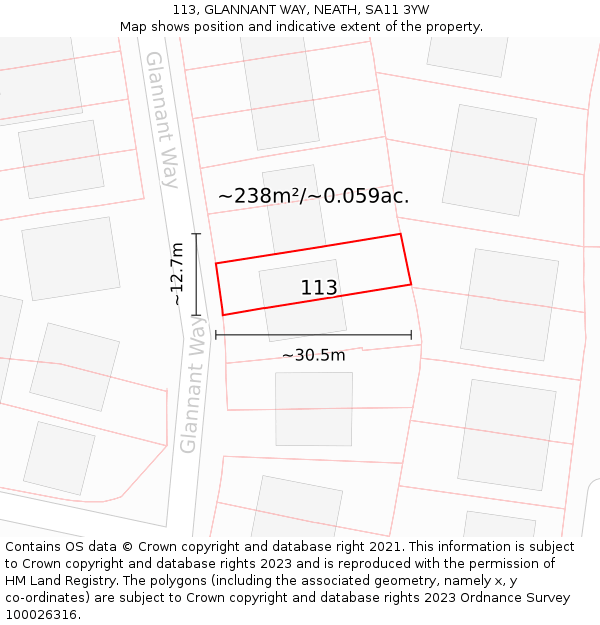 113, GLANNANT WAY, NEATH, SA11 3YW: Plot and title map