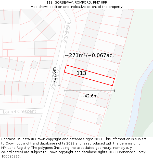 113, GORSEWAY, ROMFORD, RM7 0RR: Plot and title map