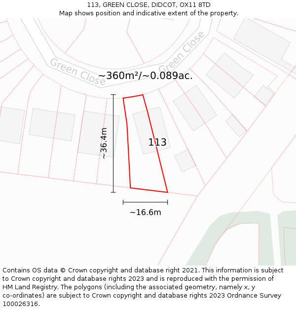 113, GREEN CLOSE, DIDCOT, OX11 8TD: Plot and title map