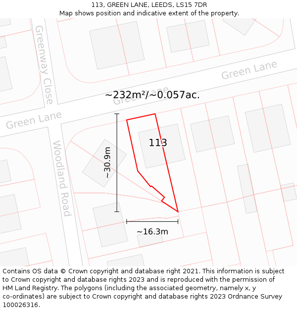 113, GREEN LANE, LEEDS, LS15 7DR: Plot and title map