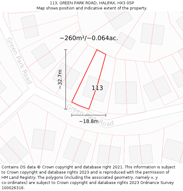 113, GREEN PARK ROAD, HALIFAX, HX3 0SP: Plot and title map