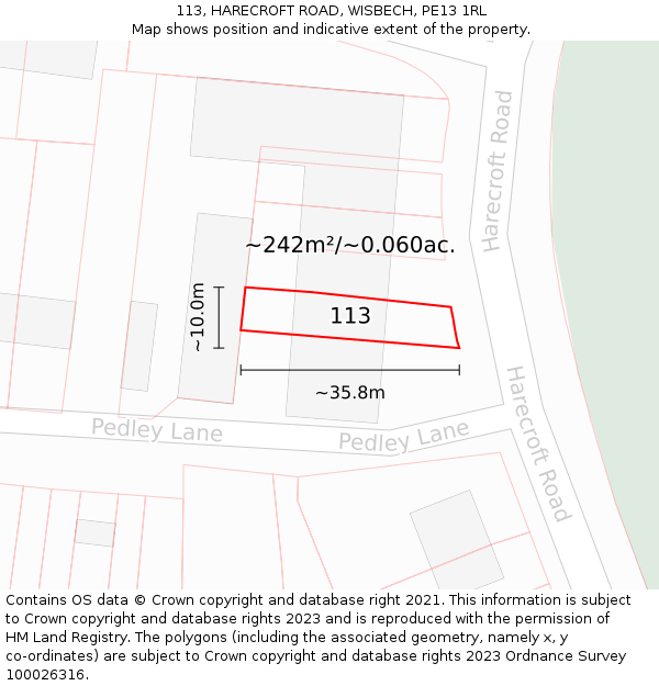 113, HARECROFT ROAD, WISBECH, PE13 1RL: Plot and title map